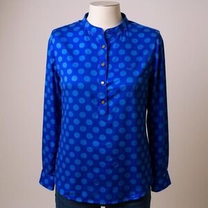 Sacred Threads Blue‎ Polka Dot Blouse OS One Size Rayon Button Front NWT